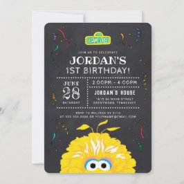 Invitación Big Bird Chalkboard Confetti Cumpleaños