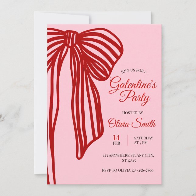 Invitación big bow coquette galentines girls night party (Anverso)