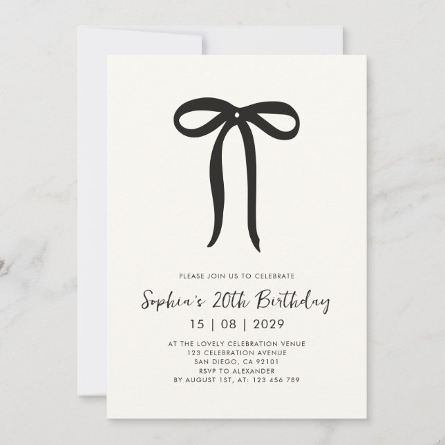 Invitación Big Bow Hand drawn birthday invitation (Anverso)