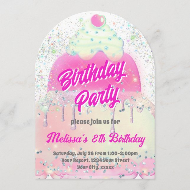 Invitación Big cake design girl Birthday Party (Anverso)