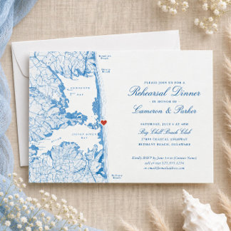 Invitación Big Chill Beach Club Navy Blue Rehearsal Dinner