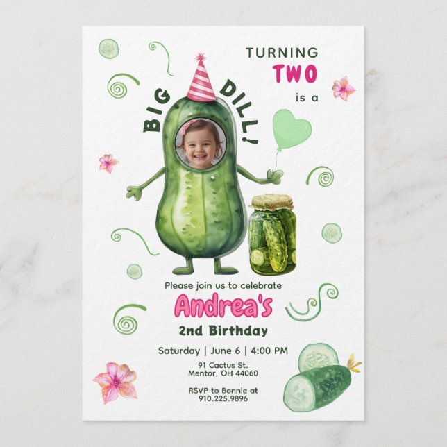 Invitación Big Dill Pickle Girl Birthday Any Age Photo  (Anverso)