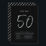 Invitación Big Fifty | Fiesta de cumpleaños 50 de Silver y Bl<br><div class="desc">Celebra tu día especial con esta sencilla y elegante invitación a la fiesta de cumpleaños número 50. Este diseño presenta un guión de broche "The Big 50" con un diseño limpio en una combinación de color negro y plata. Hay más diseños y suministros de fiesta disponibles en mi tienda BaraBomDesign....</div>