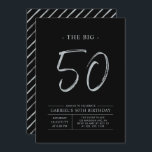 Invitación Big Fifty | Fiesta de cumpleaños 50 de Silver y Bl<br><div class="desc">Celebra tu día especial con esta sencilla y elegante invitación a la fiesta de cumpleaños número 50. Este diseño presenta un guión de broche "The Big 50" con un diseño limpio en una combinación de color negro y plata. Hay más diseños y suministros de fiesta disponibles en mi tienda BaraBomDesign....</div>