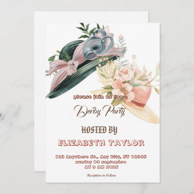 Invitación Big Hat Derby Party Invitation (Anverso / Reverso)