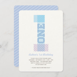 Invitación Big Number 1 Stripes Baby Boy Primer Fiesta de cum