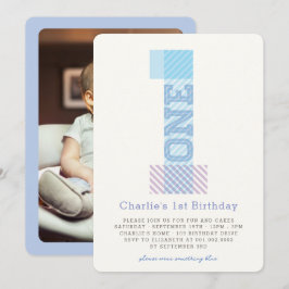Invitación Big Number 1 Stripes Baby Boy Primer Fiesta de cum