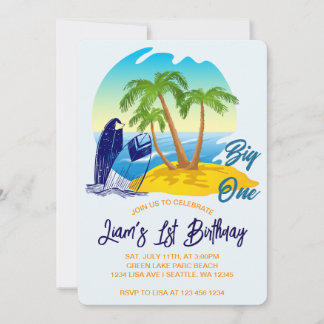 Invitación Big One Birthday Boy Beach Theme Personalized Name