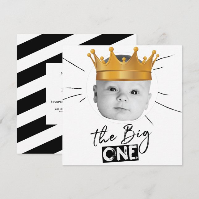Invitación Big One First Birday Photo Black White (Anverso / Reverso)
