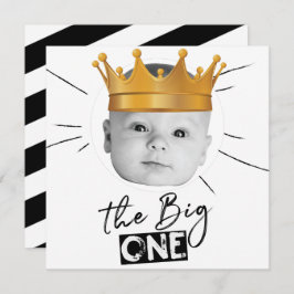 Invitación Big One First Birday Photo Black White