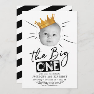 Invitación Big One First Birthday Moderno Photo Black White