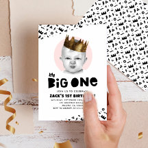 Big One First Birthday Moderno Photo Black White