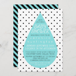 Invitación Big Raindrop & Polka Dots Blue Baby Shower