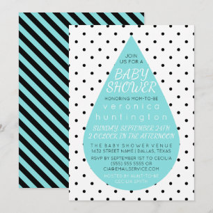 Invitación Big Raindrop & Polka Dots Blue Baby Shower