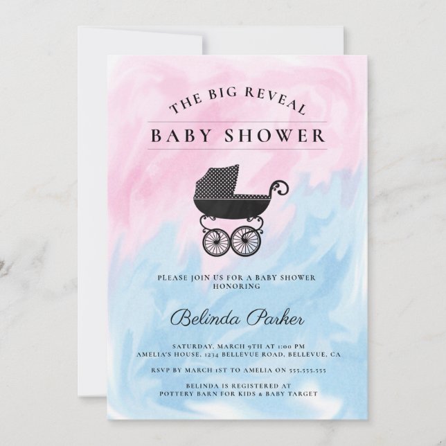 Invitación Big Reveal Pink + Blue Baby Shower (Anverso)