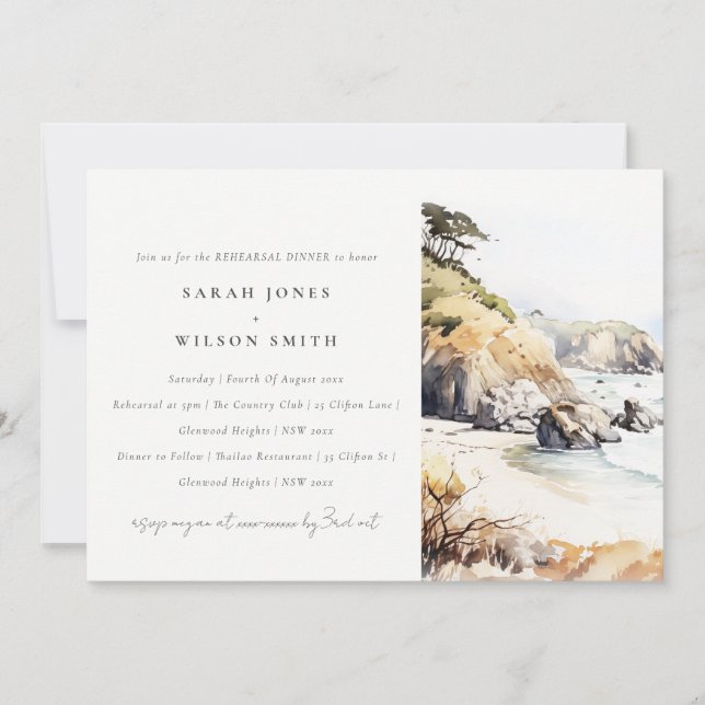 Invitación Big Sur, California Landscape Rehearsal Dinner (Anverso)
