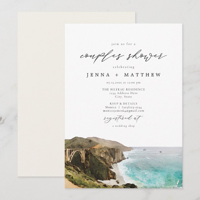 Invitación BIG SUR Coastline California Couples Shower (Anverso / Reverso)