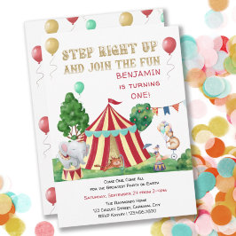 Invitación Big Top y Circus Animals 1er cumpleaños