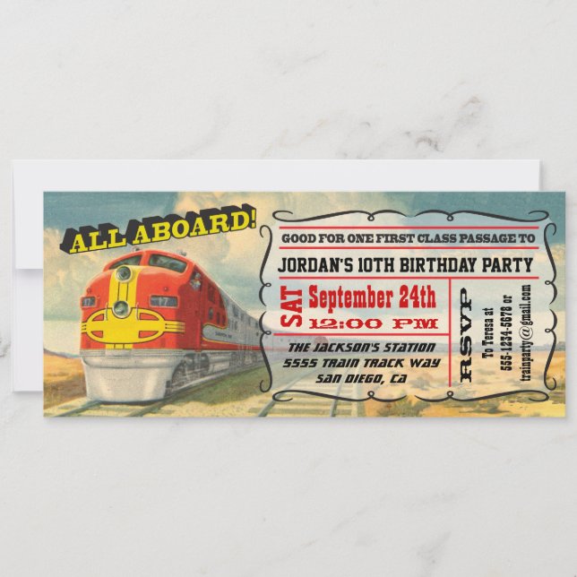 Invitación BIG Vintage Train Ticket Party de cumpleaños (Anverso)