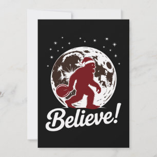 Invitación Bigfoot Cree Navidad Sombrero Santa Luna Sasquatch
