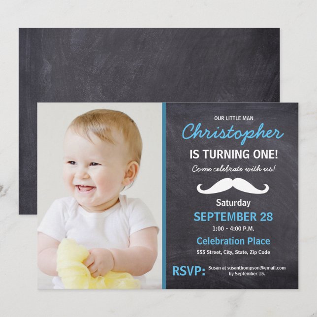 Invitación Bigote | 1.ᵉʳ fiesta | foto (Anverso / Reverso)