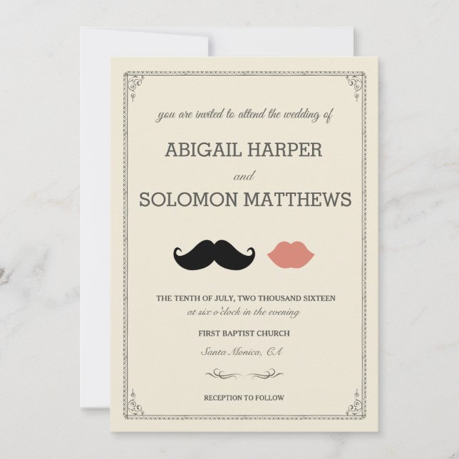Invitación bigote + beso — Mustache & Lips Wedting (Anverso)