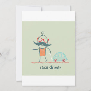 Invitación Bigote de Personaje de Piloto de Carreras Divertid