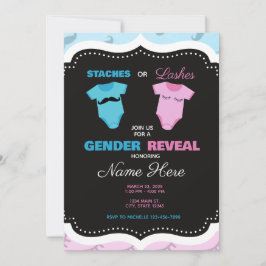 Invitación Bigote o Pestañas Rosa Azul Revelación de Género