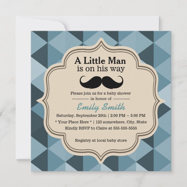 Invitación Bigote verde azulado moderno Baby Shower de los (Anverso)