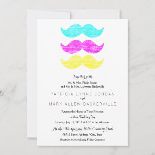 Invitación Bigotes CMY (estilo de letra de imprenta)