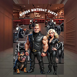 Invitación Bikers Bar Birthday Party Couple Bulldog Bikes