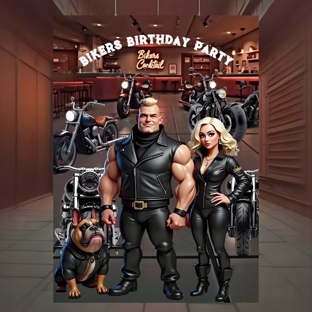 Invitación Bikers Bar Birthday Party Couple Bulldog Bikes (Subido por el creador)