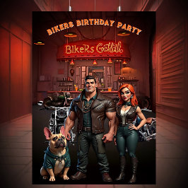 Invitación Bikers Bar Birthday Party Couple Muscle Bulldog 
