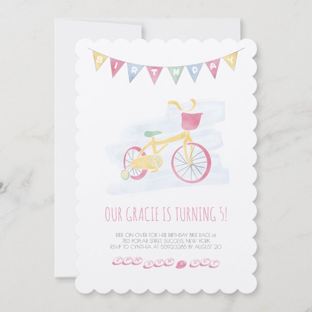 Invitación Biking rosada del cumpleaños con (Anverso)