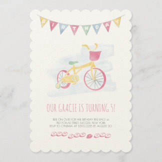 Invitación Biking rosada del cumpleaños con