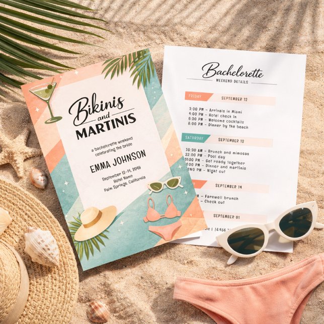 Invitación Bikinis and Martinis Beach Bachelorette Weekend (Subido por el creador)