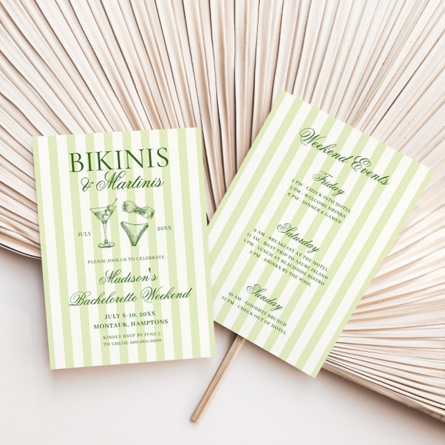 Invitación Bikinis y Martinis Bachelorette de rayas verdes (Subido por el creador)