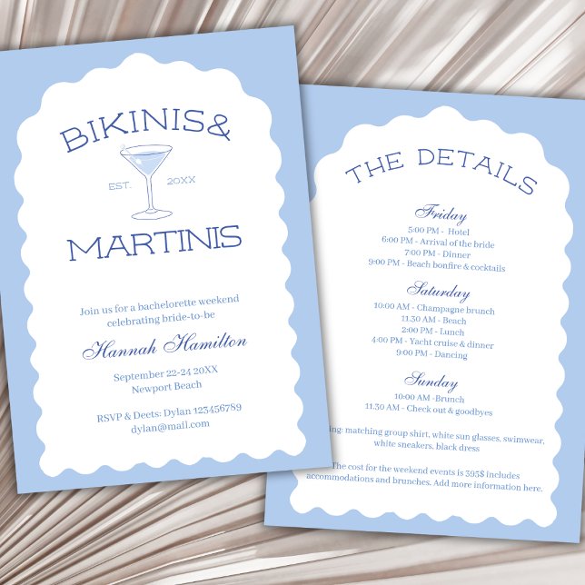 Invitación Bikinis Y Martinis Beach Bachelorette Weekend (Bikinis And Martinis Beach Bachelorette Weekend Invitation)