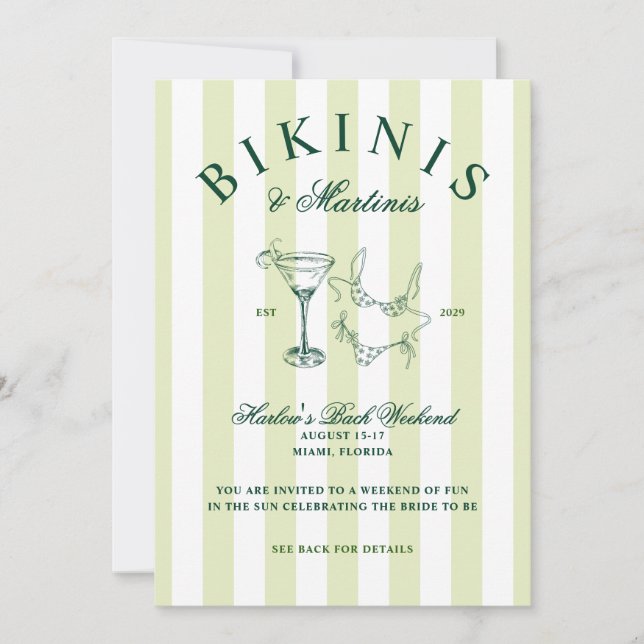 Invitación Bikinis y Martinis Fin de semana de soltera vintag (Anverso)