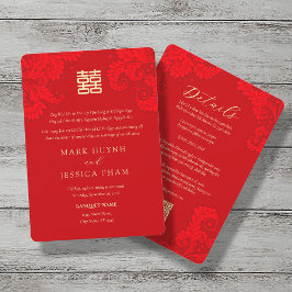 Invitación Bilingual Vietnamese English Red Floral Wedding