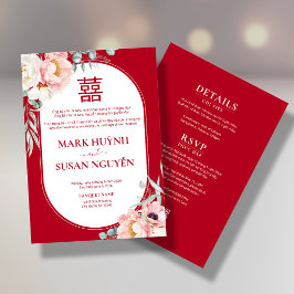 Invitación Bilingual Vietnamese Peony Song Hy Wedding