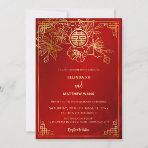 Invitación BILINGÜE Boda China Roja Dorada