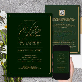 Invitación Bilingüe | Boda DE ORO VERDE, incluidos DETALLES R