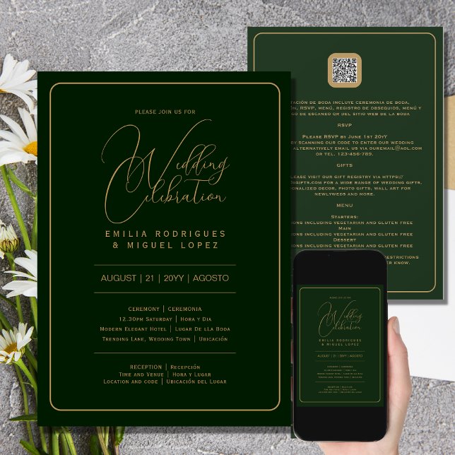 Invitación Bilingüe | Boda DE ORO VERDE, incluidos DETALLES R (Subido por el creador)