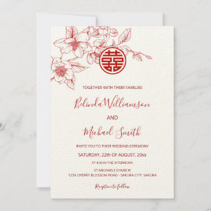 Invitación Bilingüe chino   Magnolia Cream Chinese Boda