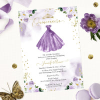 Invitación Bilingüe de Quinceañera con Floral Púrp
