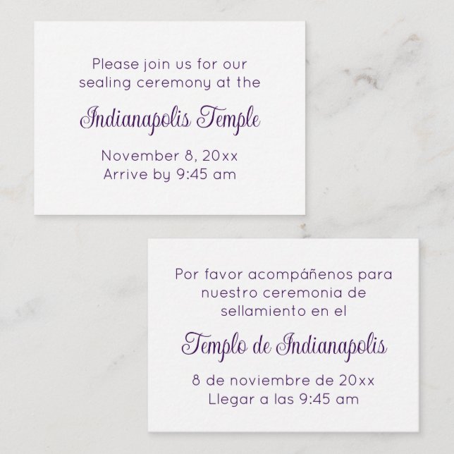 Invitación Bilingüe de Sello del Templo en Letra M (Anverso / Reverso)