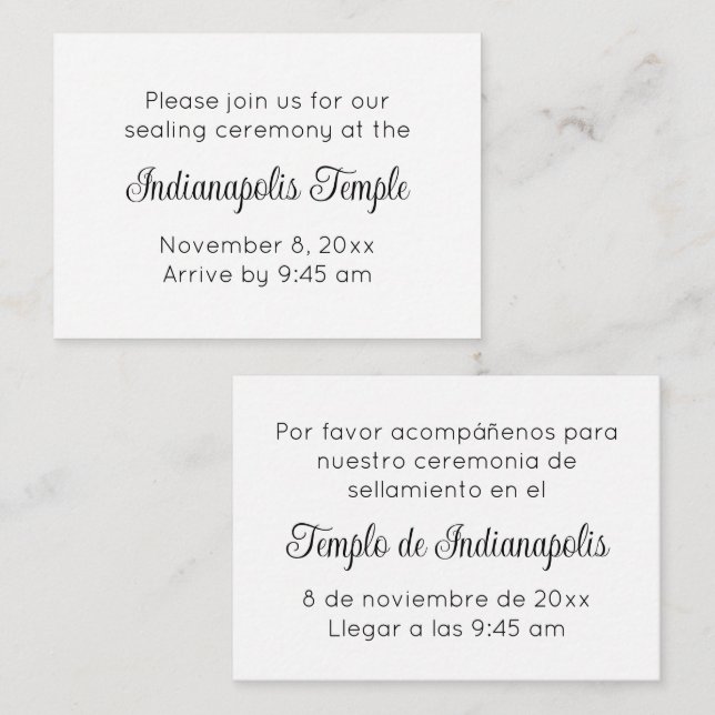 Invitación Bilingüe de Sello del Templo en Letra N (Anverso / Reverso)