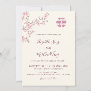 Invitación BILINGÜE  Rubor Flor de Cerezo Boda China