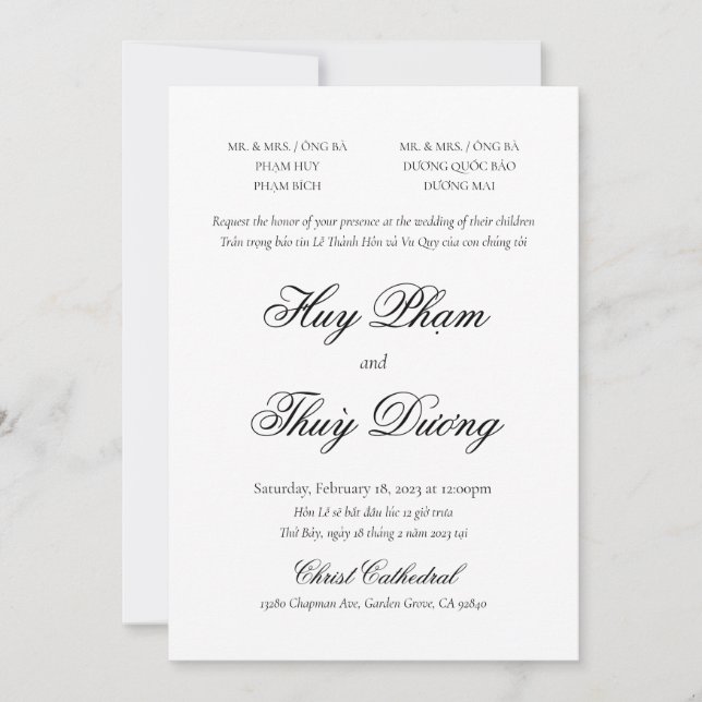 Invitación bilingüe vietnamita en escritura clásic (Anverso)